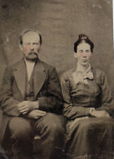 c1860/70s Tintype Cross Eyed Woman W Stoic Man Couple Tinted Cheeks D4169 picture