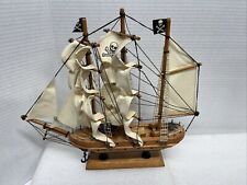 Vtg Wooden Pirate Carribean Ship Model w/Stand L 12.5