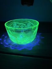 Uranium Depression Glass Hand Blown Bohemian Hand Painted Rare Phenomenal Glow picture