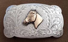 Old Pawn Sterling Silver 12K Gold Vintage 1960's Handcrafted Cowboy Belt Buckle picture