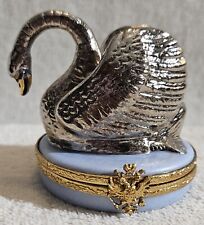 Rare Peint Mein Limoges Faberge France Swan Trinket Box Beautiful Piece picture