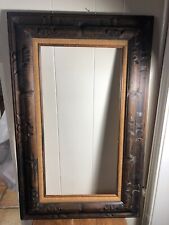 Vintage Carved Wood 33x21 RUSTIC Mexican Picture Frame HOLDS 12x24 Burlap Liner picture