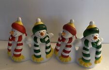 2 Partylite Snowmn Candle Holders Red green hats scarves Carrot nose black smile picture