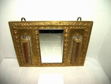 VICTORIAN ENGLISH DRESSING MIRROR BRUSHED EMBOSSED BRASS BEVELED GLASS ANTIQUE picture