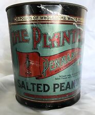 Antique Vintage 1920s Planters Pennant Peanuts Salted 10 Pounds lbs Tin Can picture