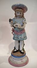 Large French Bisque Porcelain Lil Girl Holding Broken Toy Soldier Figurine, 16