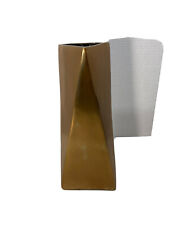 Mid Century Mordern Style Brass Finish 12” Angle Cut Ceramic Vase picture