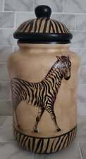 Vintage Rare Zebra Canister Jar With Lid Brown & Black Stoneware 10