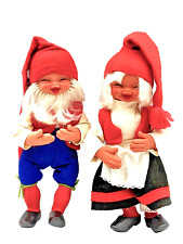 Pair Arne Hasle Nisse Gnome Norwegian Dolls 11 in. Latex Christmas Vtg. 1960's picture