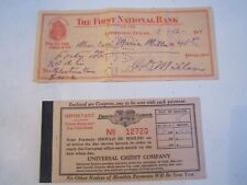 1901 FIRST NATIONAL BANK CHECK & VINTAGE UNIVERSAL CREDIT COMPANY RECORDS  SC-8 picture