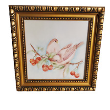 Vintage H&R Johnson Ltd Made In England Bird & Cherries Ceramic Tile Framed picture