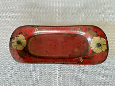 Antique Primitive Hand Painted Decorative Red Tole Tinware Toleware Pen Tray picture