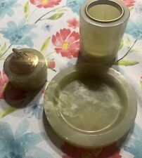 Vintage 1960's ABF Alabaster Marble Stone Smoking Set Ashtray Lighter  Box Italy picture