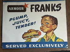 vintage ARMOUR Franks Hot Dogs Metal Embossed Sign 15x12