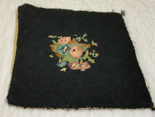 Vintage Antique Needlepoint Embroidery, Floral Design, Black, Multi, Wool picture
