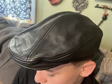 VTG Harley-Davidson Embroidered Black Leather NewsBoy Cap/Hat Large Fits Comfy picture