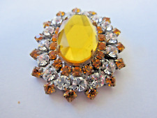 Gorgeous Czech Vintage Glass Rhinestone Button      Crystal Clear & Amber picture