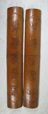 Vintage Chinese Hand Carved Bamboo Wall Hanging Poem Couplet Kou Xia 27inch Tall picture