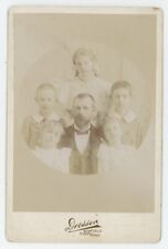 Antique c1880s Cabinet Card Father & Five Beautiful Kids Dressen Winfield, KS picture