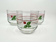 Libbey Vintage Retro Christmas Hollyberry Clear Lowball Glasses - SUPER COOL picture