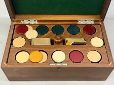 Antique Cased Wooden Poker Chip Set circa 1910 inlaid box key navy picture