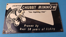 Vintage Chubby Minnow Sign - Fishing Lure Sign - Gas Service Pump Porcelain Sign picture