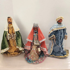 Vintage Christmas Nativity 3 Wise Men Velvet Paper Mache Figures 15