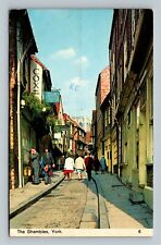 York UK, Shambles Shoppers, Cox Shoe Repair Storefronts Vintage England Postcard picture