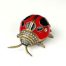 Lady Bug Red Enamel Rhinestone Jewelry Pill Trinket Box Ring Holder Magnetic Lid picture