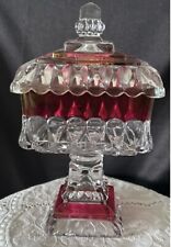 Lg. Vtg Westmoreland Ruby Red-Clear Glass Candy/Wedding Dish Lidded Pedestal 10” picture