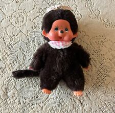 Monchhichi Monkey Thumb Sucker Small 8” Pink Bibb Doll Toy 1974 Rarer Blue Eyed picture