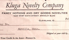 1937 KLUGA NOVELTY COMPANY NOTIONS DRY GOODS CLEVELAND OH BILLHEAD INVOICE Z433 picture