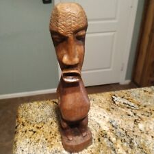 Vintage Solid Wooden Hawaiian Tiki Art Statue Figure Hand Carved Unmarked picture