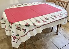 Vintage Christmas Tablecloth Rectangle White Red Santa 66