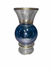 Bartlett Collins Small Glass Bud Vase Iridescent Blue and Clear Gold Trim picture