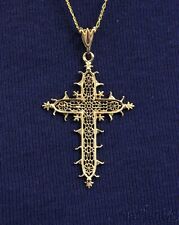 Solid 18K Gold Filigree Cross Pendant Medal of the Estaing Bridge Rare Exquisite picture