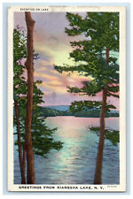 1937 Eventide on Lake, Greetings from Kiamesha Lake New York NY Postcard picture