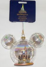 Disney World 50th Anniversary Cinderella Castle Mickey Ears Glass Globe Ornament picture