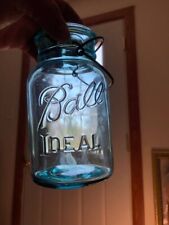 Ball Jar Ideal With Wire Handle With Lid Blue Pat'd July 14 1908 picture