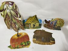 1960s Vintage  Thanksgiving Pilgrims decorations die cut 5 Pieces picture