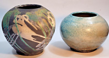 Robin Rodgers Raku Fired Vase Lot - Signed 1993 Vintage Pair picture