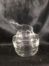 Vintage Jeannette Glass Clear Elephant Powder Jar Lid Candy Dish Trinket Box picture