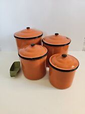 Vintage Set 4 Canisters Retro MCM Counterpoint Nesting Metal Tin Flowers Japan picture