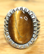 Vintage Original Yemeni Tiger Eye Stone Sterling Silver Yamani Handmad Ring 10us picture