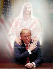 JESUS CHRIST PHOTO 8.5X11 PRAYING WITH PRESIDENT DONALD TRUMP MAGA REPRINT picture