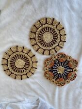 3 Vintage Woven Grass Straw Trivets 7-inch 1970s 1980s Nostalgia picture