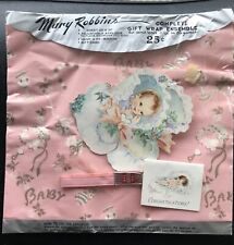 VTG 1960s MARY ROBBINS GIFT WRAP IN PACKAGE BABY SHOWER  TAG & RIBBON & APPLIQUÉ picture