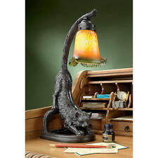 1930's Antique Replica Feline Cat Stretch Glass Shade Whimsical Kitty Desk Lamp picture