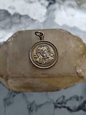 Vintage Jesus Medal Icon Double Sided Brass Greek Or Russian Orthodox Pendant picture