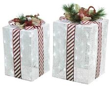 2 Piece Set LED Prelit White Twinkling Gift Boxes Fun Christmas Home Yard Decor picture